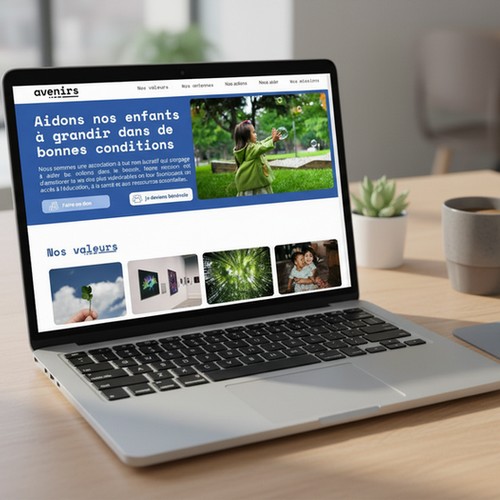 Image d'un ordinateur portable ouvert sur une landing page d'une association