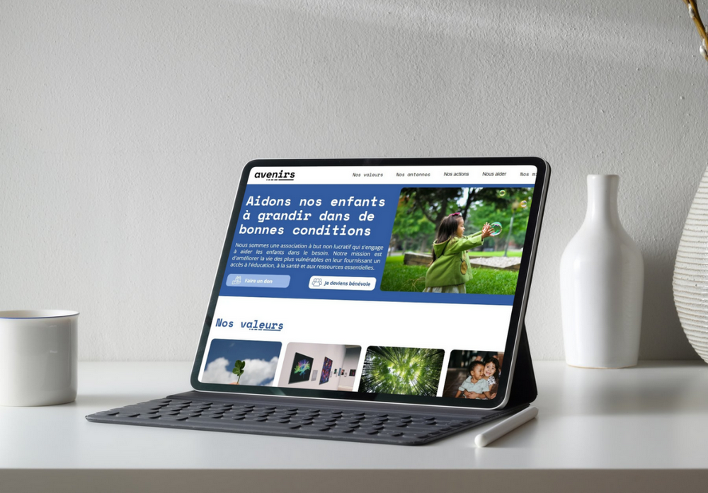 Landing page de l'association Avenir créer en no-code