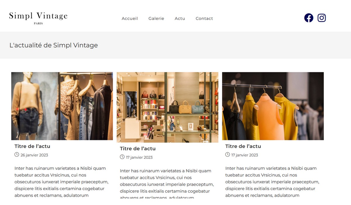Image d'une page de blog d'un site vitrine de vêtement